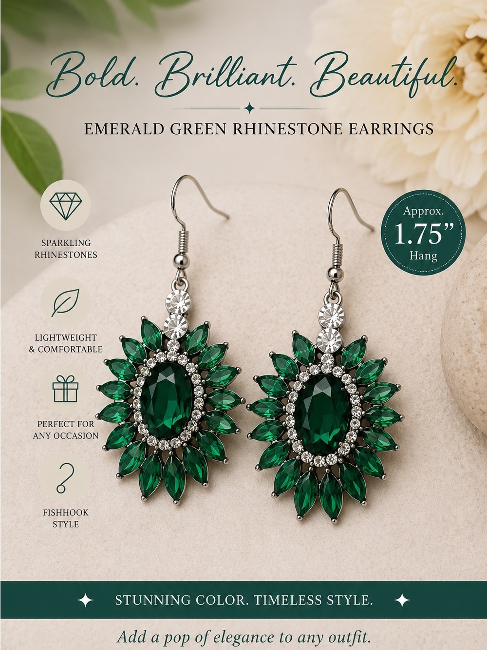 paparazzi Emerald Green Rhinestone Drop Earrings